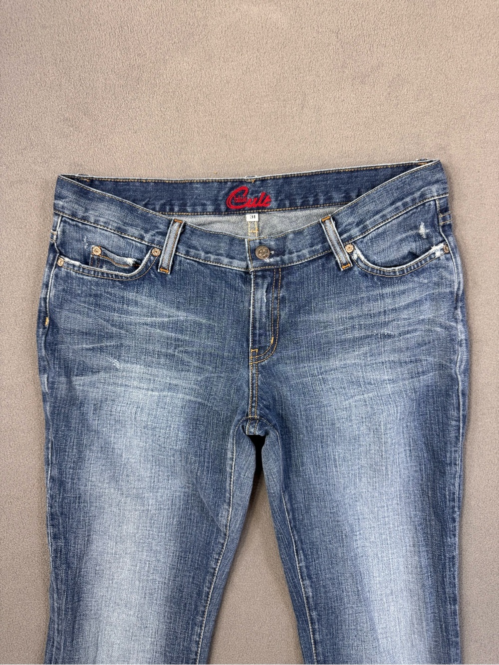 Y2K BLUE CULT Women’s Low Rise Medium Blue Washed Bootcut Flared Jeans, 31 - Picture 2 of 14